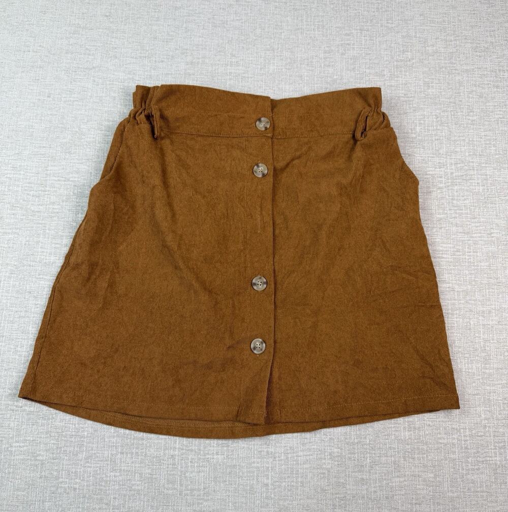 Romwe Women XL Brown Corduroy Skort Button Front High Waist NWT